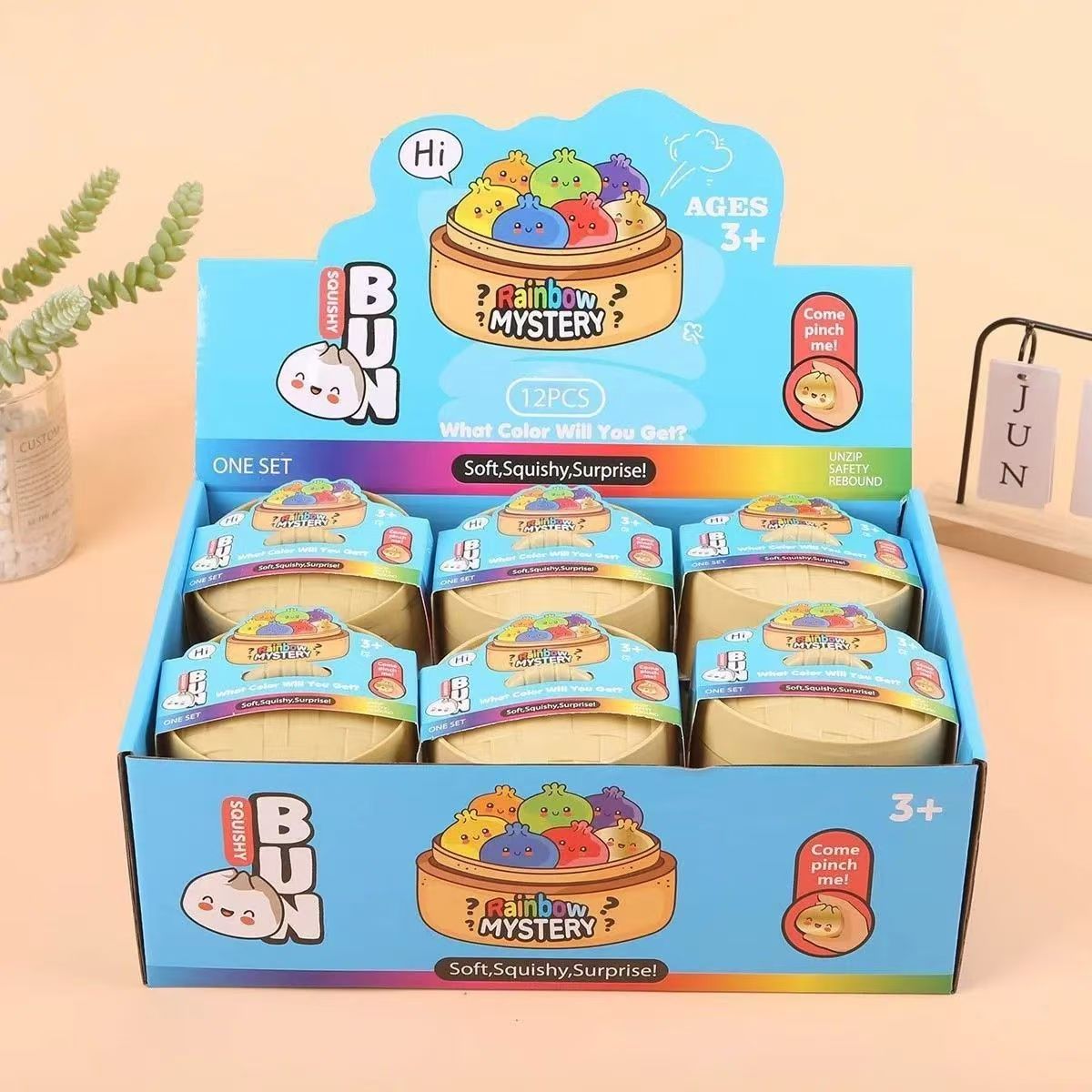 Crystal bun squishy toys, 6 in a box  Sold as a full box of 6, free shipping included.